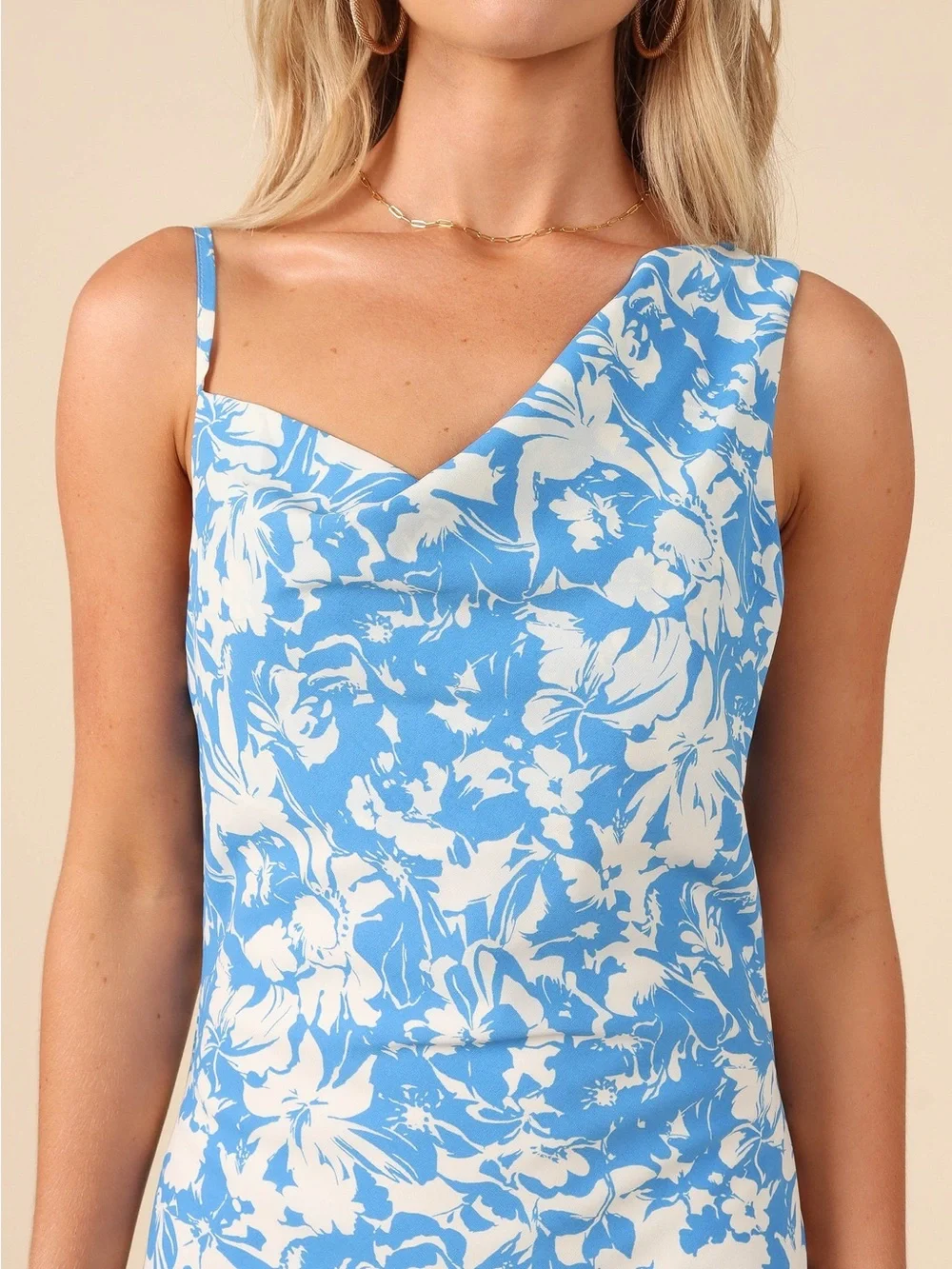 Petal & Pup Blue and White One-Shoulder Floral Slip Dress - Picture 1 of 8